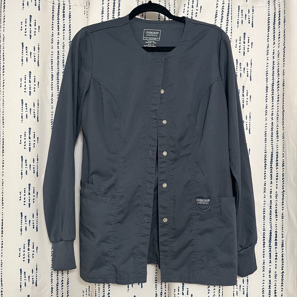 Cherokee Gray Button-Up Scrub Jacket